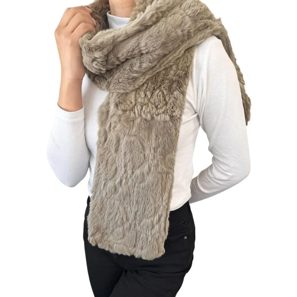 Christian Dior Vintage Trotter Monogram Logo Fur Scarf Shawl Olive [105195]